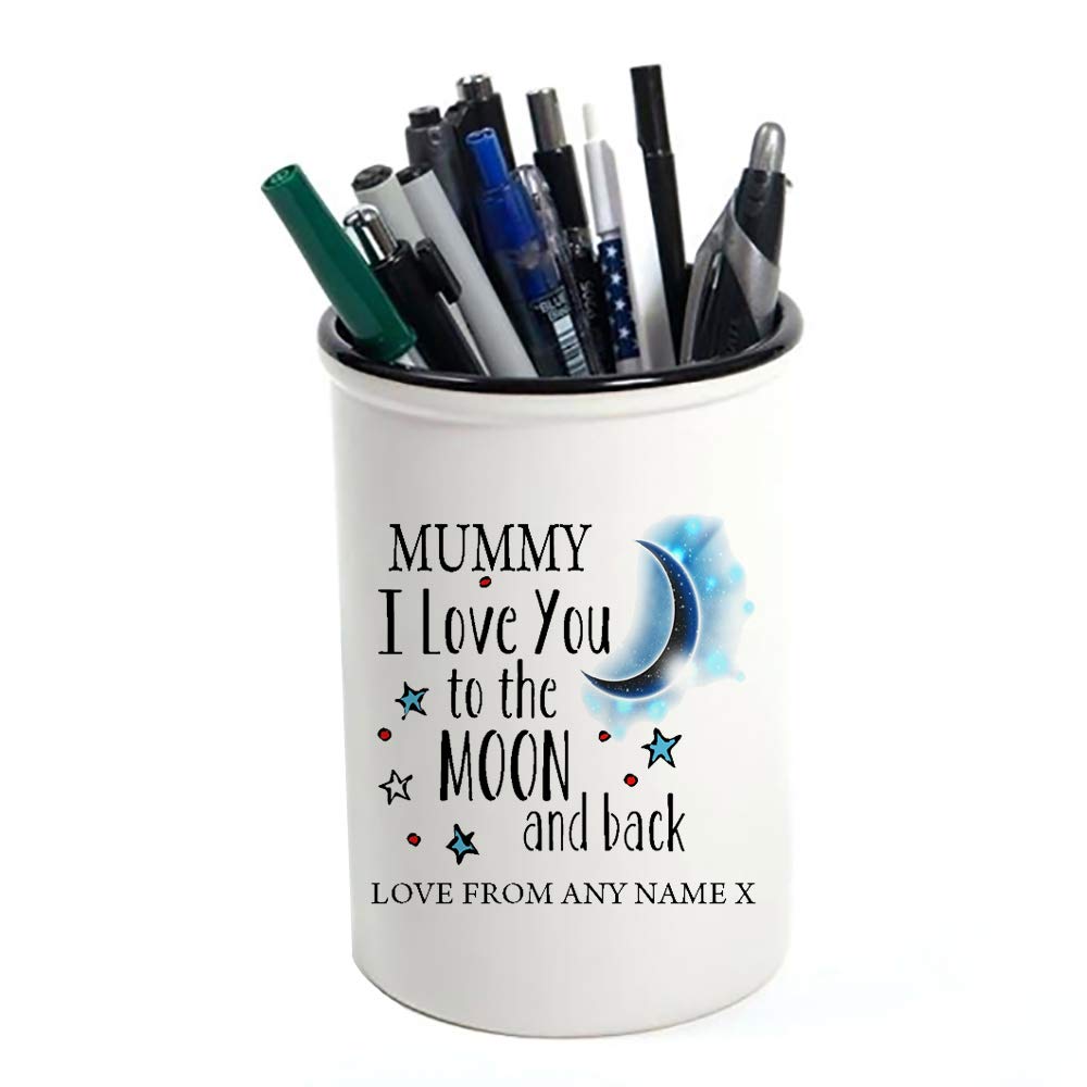 Personalised Mummy I Love You to The Moon and Back Desk Tidy Accessories Pen Pot Pencil Pot Makeup Pot Brushes Holder Stuff Storage Pot Birthday Present.