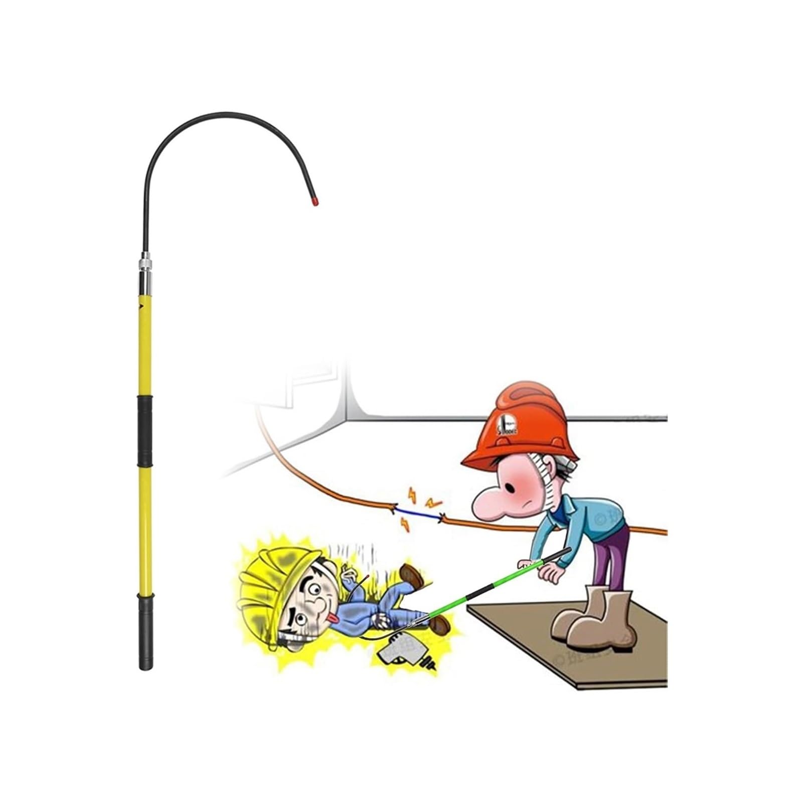 GTHTUHFD Voltage-Insulated Rescue Hook, 3' 5' 6' 10', Heavy-Duty Cable Maintenance Hook With 16-Inch Hook Opening, Rescue Equipment For Pools/Substations,Yellow-2m/6.6ft/78.7in