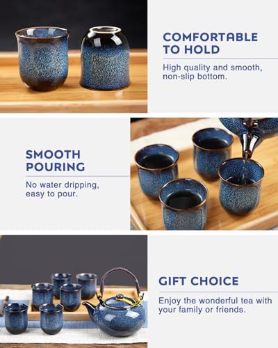 Service à thé japonais bleu pour moments de sérénité à six