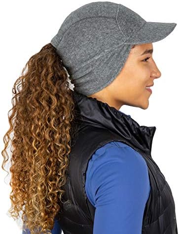 TrailHeads Fleece Ponytail Hat with Drop Down Ear Warmer | The Trailblazer Adventure Hat for Women (Heather Grey)