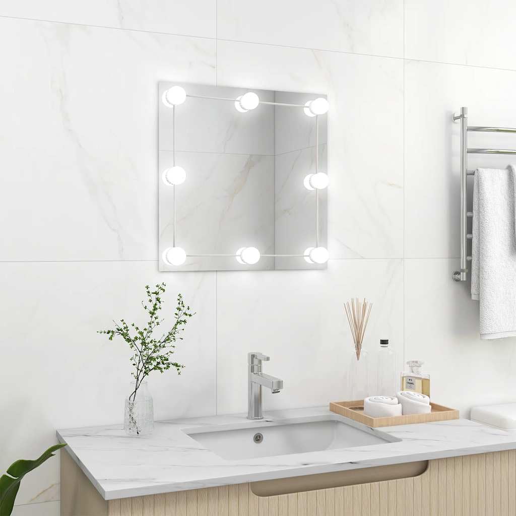 Miroir en verre argenté avec lampes LED 50x50 cm au reflet haute clarté