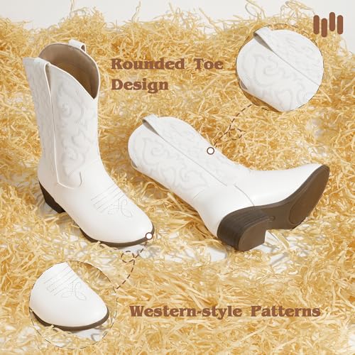 Hehainom Cowgirl Boots for Girls Toddler Little Big Kids Cowboy Boots Round Toe Mid Calf Western Riding Boot4
