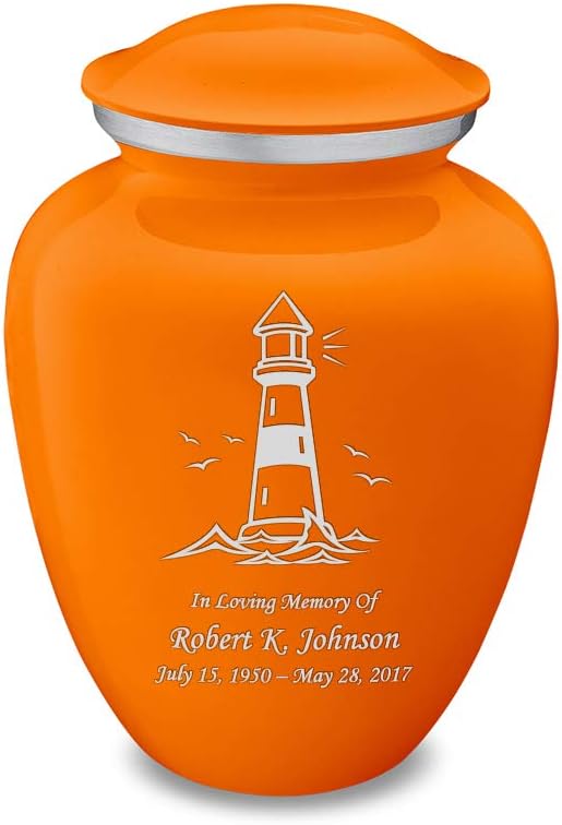 Geturns Embrace Small Personalized Lighthouse Cremation Urns for Human Ashes I Burnt Orange Funeral Urn for Women and Men I Holds up to 44 Cubic Inches