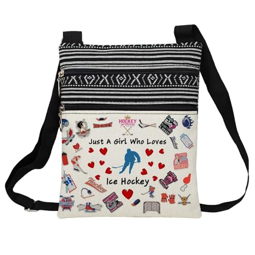 Just Love Ice Hockey Messenger Bag Small Ethnic Pattern Printed Adjustable Strap Crossbody Zipper Bag Phone Bag Wallet Cute Shoulder Handbag for Ice Hockey Lovers Fans Women