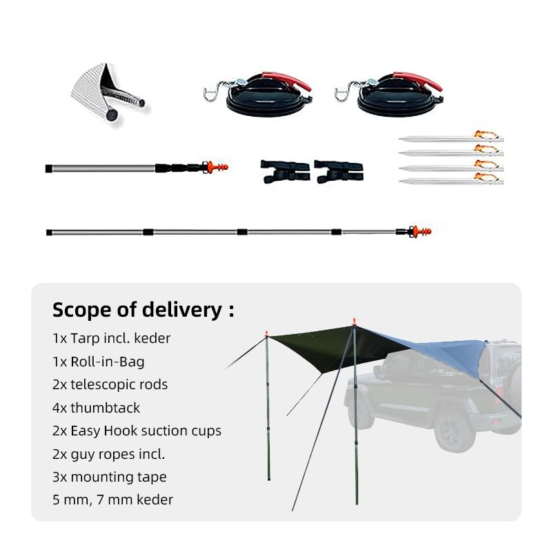 ComfortX Motor Tarp: UV Protection, Waterproof, Universal Fit with Suction Cup and 4/6mm Keder Mounting für Camper, Wohnwagen, SUV und Campingbusse