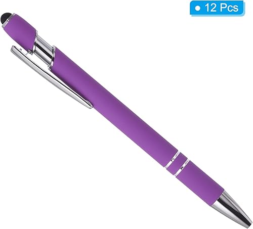 Miniatura 3 de PATIKIL Bolígrafo con punta de lápiz capacitivo, paquete de 12 bolígrafos de metal 2 en 1, tinta negra, punta media de 0.039 pulgadas, para