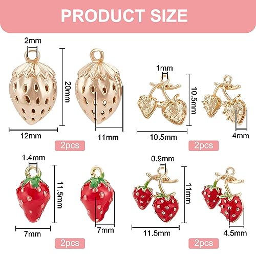 BENECREAT 8Pcs 4 Styles Real 18K Gold Plated Strawberry Brass Charms - Image 2