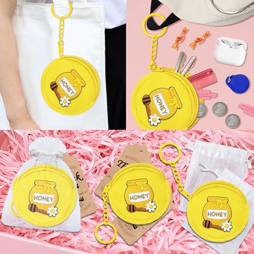 15 Pack Honey Pot Mini Coin Purses with Keyring for Bumble Bee Baby to Bee Baby Shower Gender Reveal Party Supplies,Yellow3