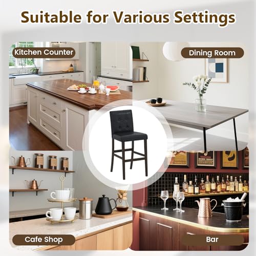 GIANTEX Set de 2 Butacos de Barra de 26" con Respaldo Acolchonado, Patas de Madera de Caucho y Descanso para Pies, Butacos para Isla de Cocina, Bar en Casa, Comedor miniatura 7
