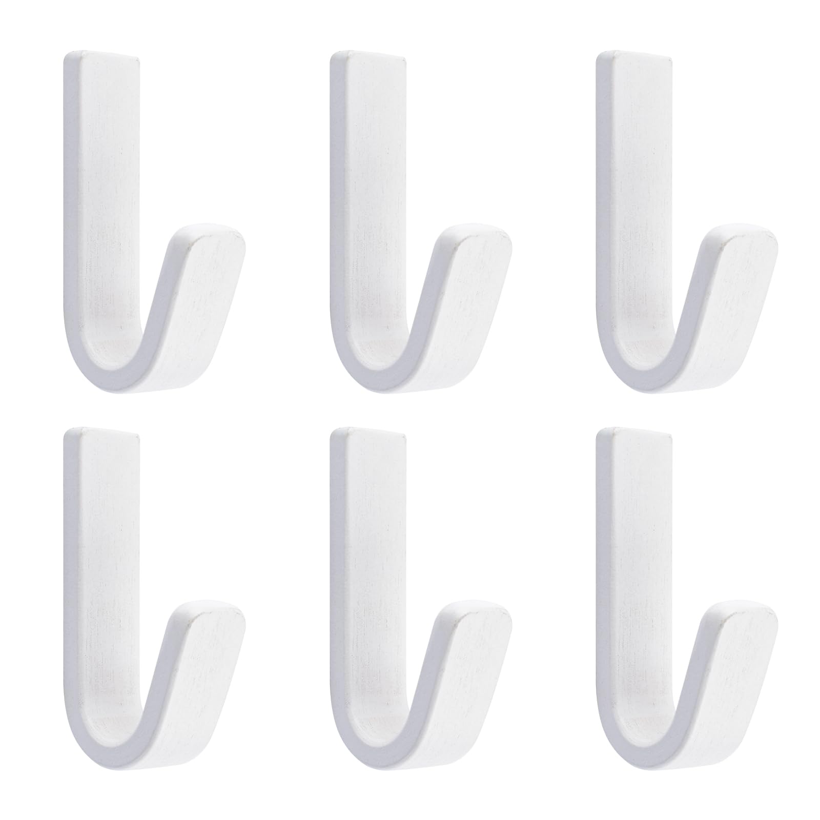 MOROBOR 6 Pcs Wood Self Adhesive Wall Hooks, J-Type Adhesive Hook Natural Wooden Key Holders Wall Mounted Heavy Duty Coat Rack for Bathroom Bedroom Entryway