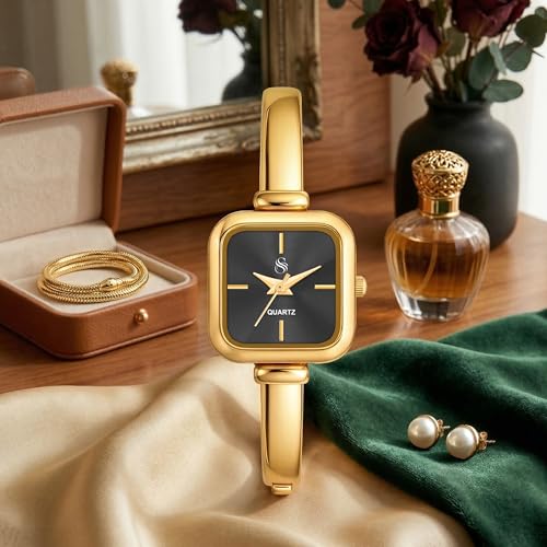 Image of Shocknshop Elegant Bangle Aura Square Dial Ladies Rose Gold Bracelet Strap Watch for Woman -WCH181