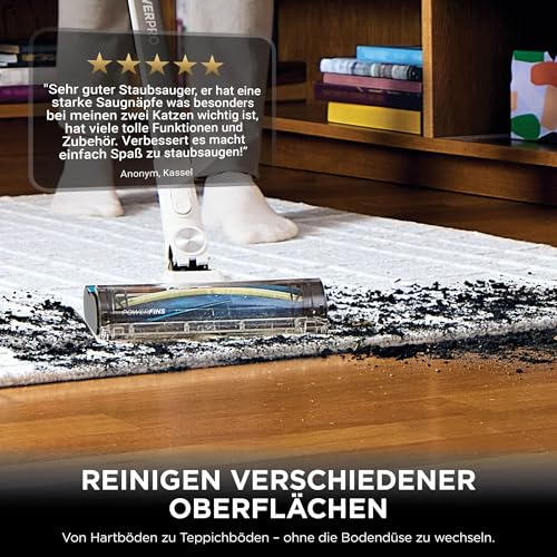 Shark PowerPro Akku-Staubsauger freistehend, bis 50 Min. Laufzeit, kabellos, beutellos, für Tierhaare, Allergiker, Teppich und Hartböden, mit LED-Licht und Knickgelenk-Rohr, grau metallic, IZ380EUT 4