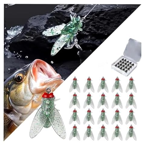 Bionic Fly Fishing Bait (20PCS) - 2024 New Trout Jigs Swimbaits Dry Flies Bass Fly Fishing Lures Kit, Saltwater ＆ Freshwater Flies Spinner Swim Baits Fly Fishing Hook Panfish Lures Set (Green, 15mm) Cover