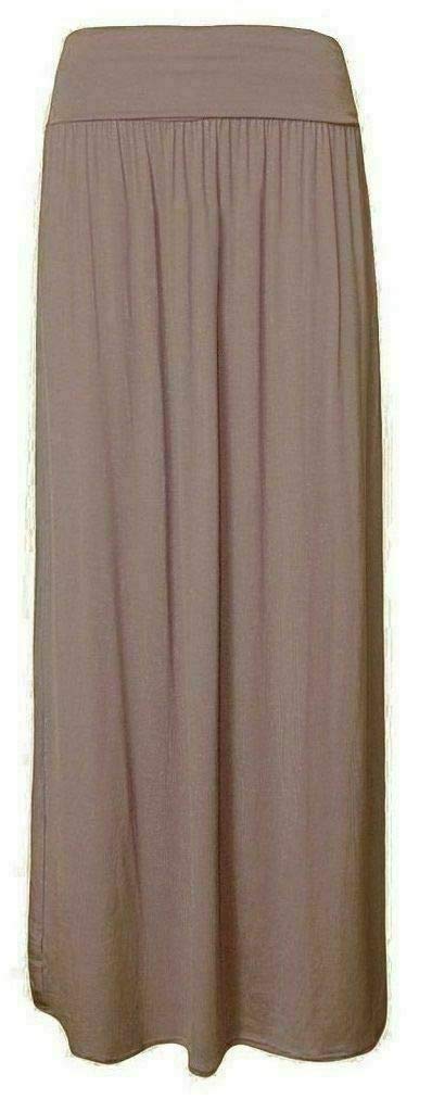 Fairy Boutique Women's Mocha Comfy Fold Over Elastic Waist Maxi Skirt Stylish Fold Over Flared Long Maxi Skirt