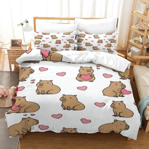 Linge de Lit Capybara 200x200 Imprimé 3D avec Fermeture Éclair - 3