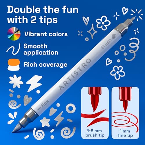 Image of ARTISTRO 48 Metallic Acrylic Paint Markers - Paint Pens for Drawing - For Fabric, Rock, Glass, Wood, Molds - Arts & Crafts Gift for Adults, Teens, Kids, Classroom Must Haves & School Supplies