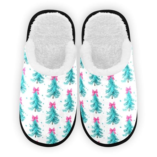 Pink Bow Christmas Tree Beautiful Slippers For Women Men Soft Memory Foam Non-Slip Festival Winter Indoor House Shoes Travel Slipper