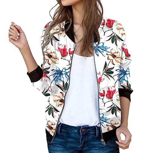 Chaqueta para mujer blanca elegante deportiva chaqueta de primavera chaquetas de entretiempo otoño primavera cómoda chaqueta de mujer de manga larga chaqueta de verano chaqueta de moto estampada