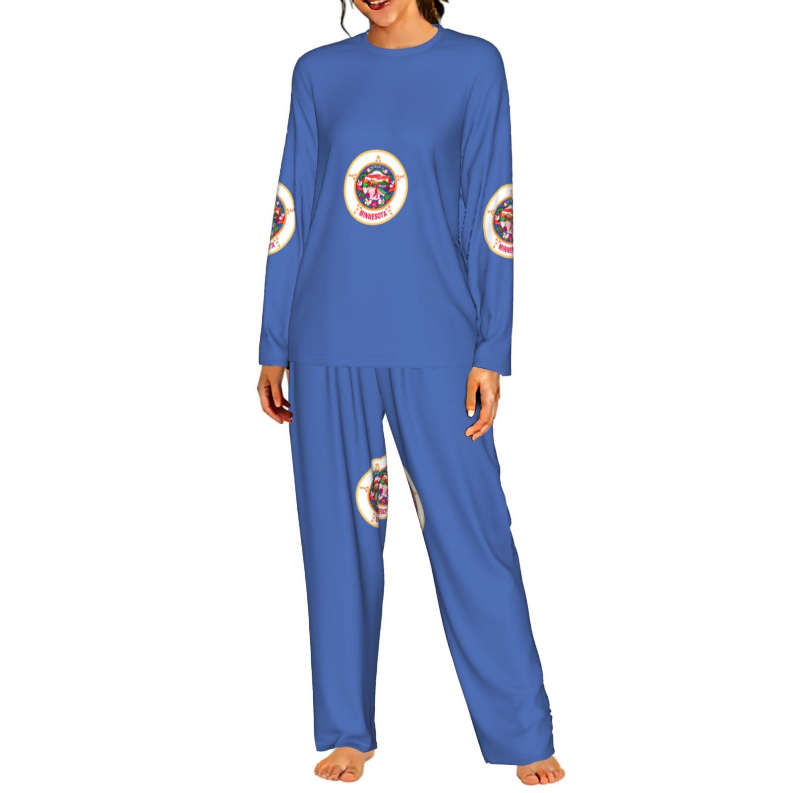 Pigiama da donna a maniche lunghe con stampa della bandiera del Minnesota Stato Vacanze Yoga Gite Casual Confortevole Pigiameria Regalo