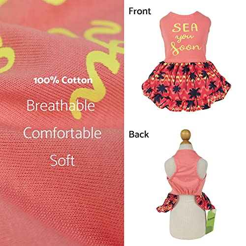 Fitwarm Sea You Soon Dog Hawaiian Dress, Beach Sundress, Summer Dog Clothes For Small Dogs Girl, Pet Ruffle Luau Outfit, Cat Tourist Costume, Orange, Large #TOP4