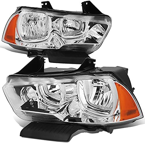 Auto Dynasty [Halogen Model] Factory Style Headlights Assembly Compatible with Dodge Charger 11-14, Driver and Passenger Side, Chrome Housing Amber Corner