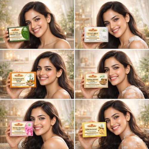 Image of Khadi Organic and Natural Handmade Bathing Soap for Men & Women | Assorted Herbal & Chemical-Free Face and Body Soap for Gentle Cleansing & Healthy Skin (Mixed Bar Soap (Pack of 6))