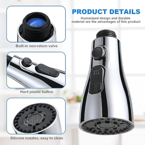 Image of Faucet Aerator with 3 Modes, 360 Rotating Tap Extender with Filter & 2 Adapters, Water Saving Kitchen & Bathroom Sink Attachment (Silver)