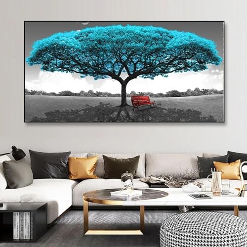 Art mural pour salon : grande affiche de chaise bleue avec arbre rouge 80x160 cm - 3