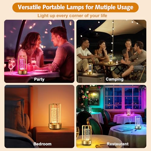Image of Portable Table Lamp for Outdoor Indoor: Cordless Rechargeable Desk Lamp with 10 Colors - Shower Lamp with Stepless Dimmable - Metal Battery Operated Lantern Light for Bedroom /Bar /Coffee Shop /Camping