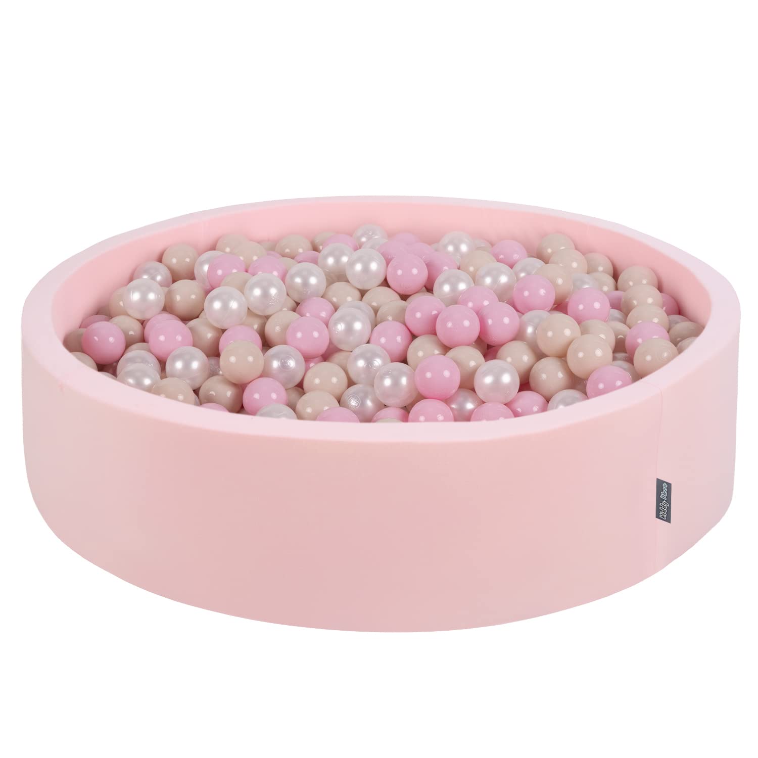 KiddyMoon Soft Ball Pit Round 120X30cm/600 Balls ∅ 7Cm / 2.75In For Kids, Foam Ball Pool Baby Playballs Children, Made In The EU, Pink:Pastel Beige/Light Pink/Pearl