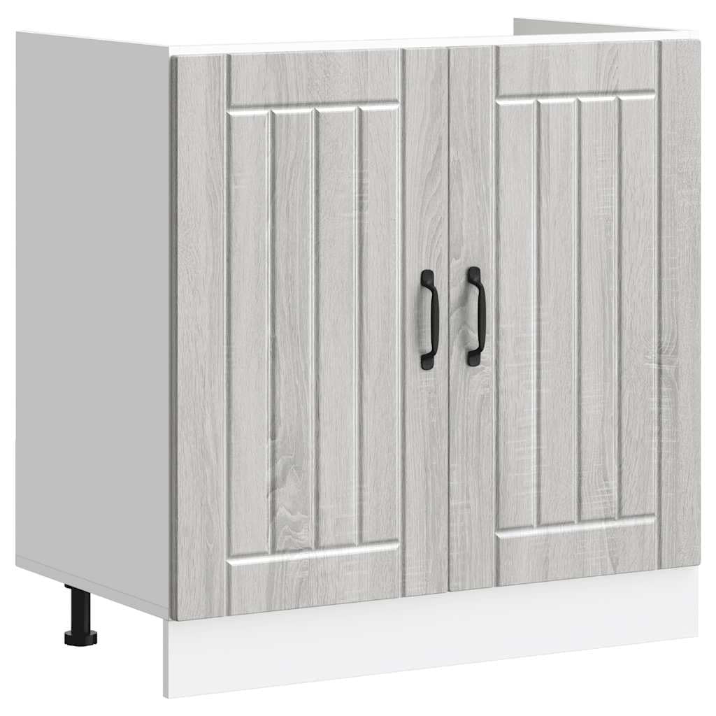 Szafka pod zlewozmywak Lucca Sonoma szara materiał drewnopochodny, 80 x 46 x 81,5 cm, z regulowanymi nóżkami, 70 kg, miejsce do przechowywania szafki kuchennej, szuflady, półki, porządek w