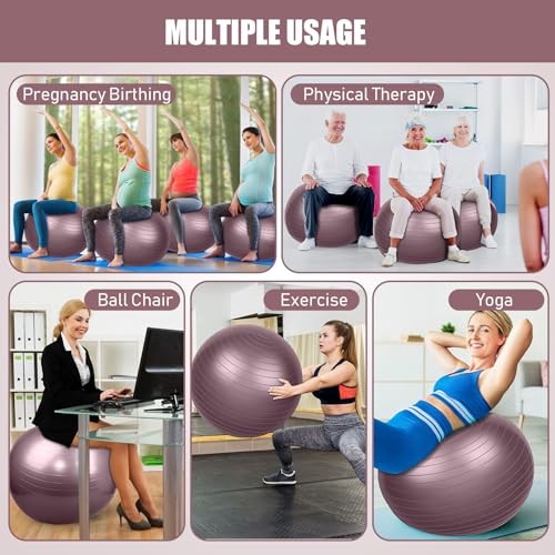 Image of Leyndo 2 Pcs Exercise Ball Yoga Ball with Pump 26 Inches / 65 cm for Workout Pregnancy Stability Anti Burst Birthing Fitness Improved Posture, Balance, Yoga, Pilates, Training