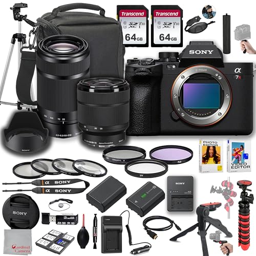 Sony a7R V Mirrorless Camera with Sony FE 28-70mm Lens and Sony E 55-210mm f/4.5-6.3 OSS Lens | 61MP | 128GB Memory, Editing Software, Filters, Case, Tripod Kit & More