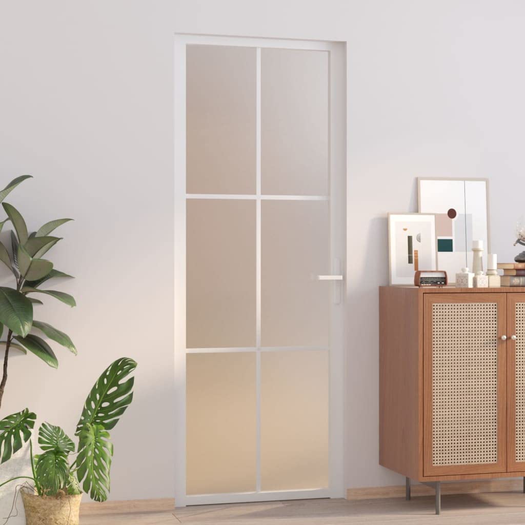 vidaXL Innentür Modernes Design Glastür Komplettset Zimmertür Tür Drehtür Wohnungstür mit Montagezubehör 76x201,5cm Weiß Mattglas Aluminium