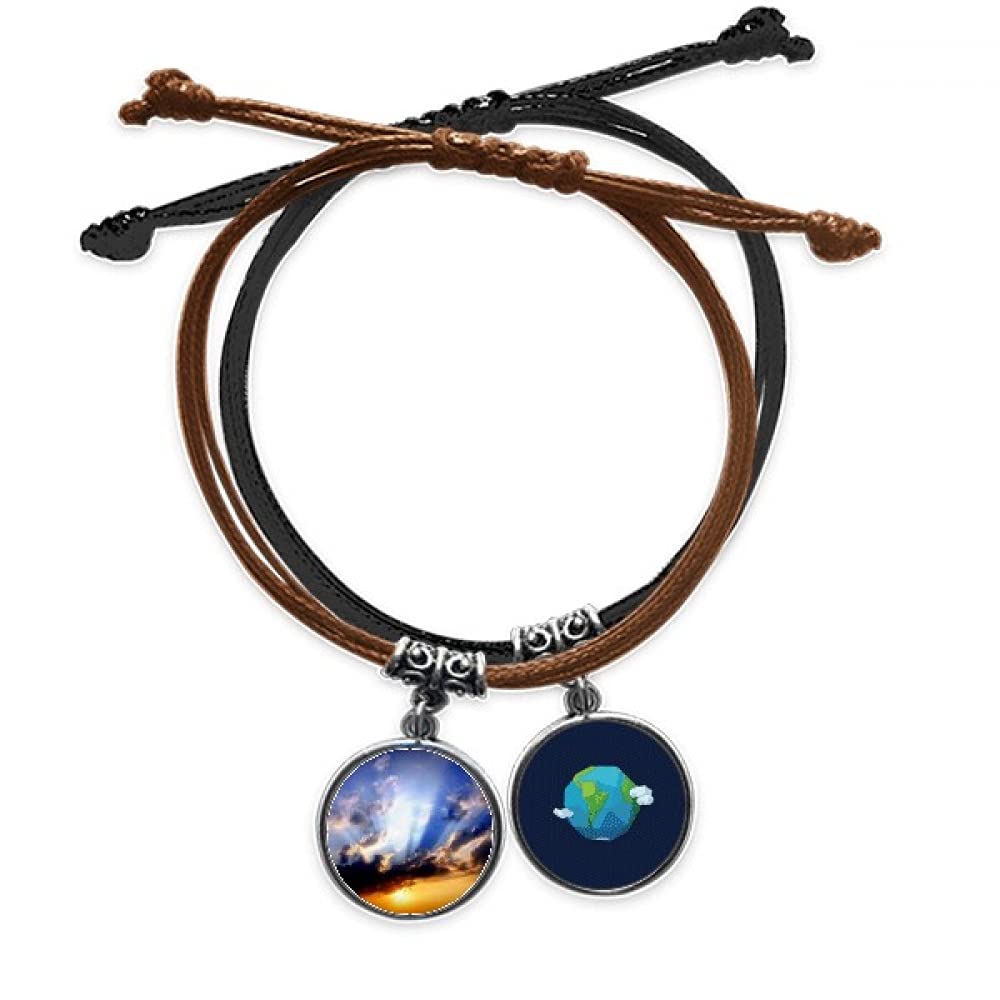 Pulsera de cuerda azul y naranja con diseño de nubes de cielo y cadena de cuero unisex 3