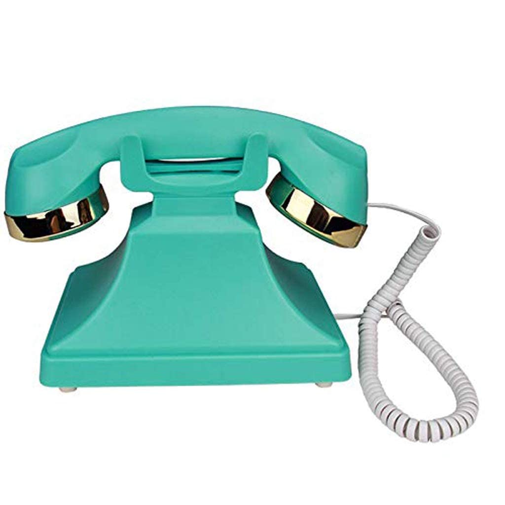 Telefon stacjonarny w stylu retro z tarczą obrotową, klasyczny metalowy dzwonek, funkcja telefonu przewodowego do domu i dekoracji, kolor niebieski