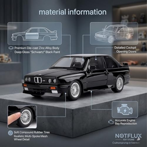 Image of 1:24 Scale Retro M3 Diecast Model | Vintage Classic Sports Car Collectible for Kids & Car Enthusiasts | Multicolor | Pack of 1