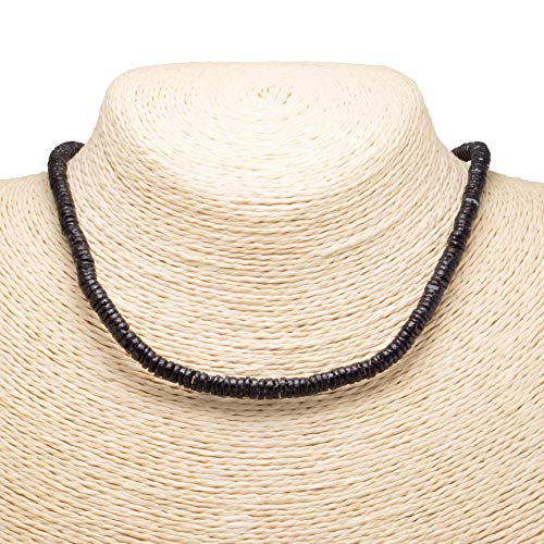 BlueRica 2 Piece Set ~ Black Smooth Puka Shell Beads Necklace & Anklet3