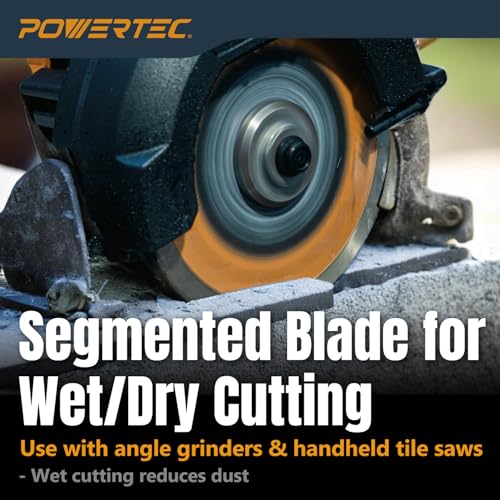 Image of POWERTEC 4-1 /2 inch Segmented Diamond Saw Blades for Angle Grinder, Diamond Blade for Cutting Concrete, Block, Brick, Pavers, Roofing Tile, 4.5 inch Diamond Blades for Wet /Dry Cutting, 2 Pack (14003-P2)