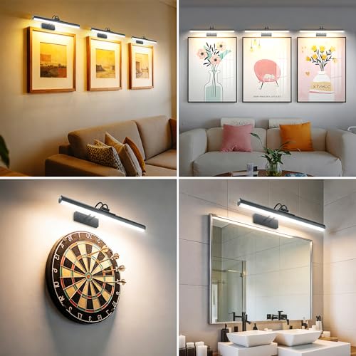 Image of Picture Light,Magnetic Wall Lights 5000mAh,16 inch Art Light for Painting,Black | Photo Lights for Wall Rechargeable,Remote Timer and Dimmer Gallery Light,Metal Gallery Light for Portrait Display Frame