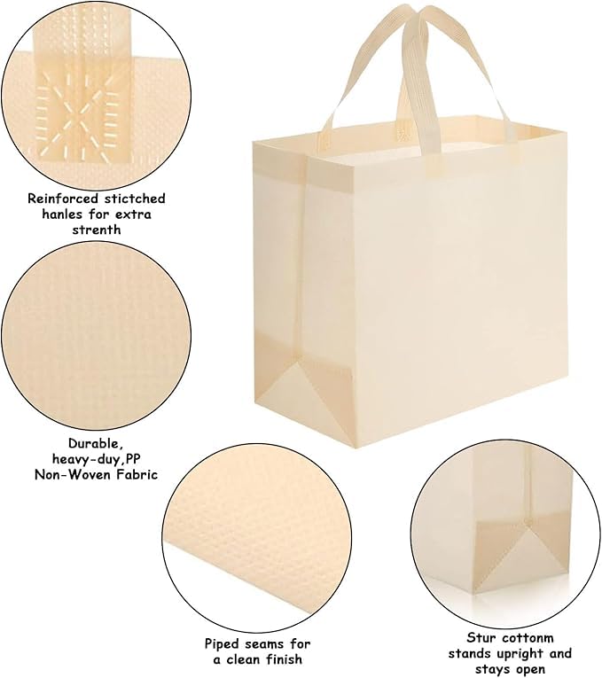 MALLOOM 50 Sacs Cabas Réutilisables en Vrac – Sacs Shopping en Non-Tissé avec Poignées, Sacs Tote Vides pour DIY, Promotion, Cadeaux, Dessin, Publicité, Événements