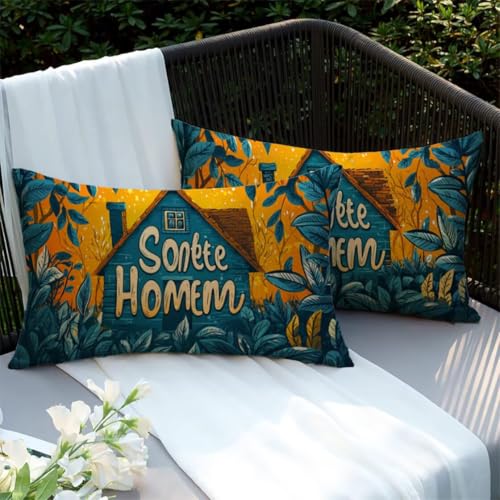 Housse de coussin extérieur imperméable en lin jaune avec fermeture éclair invisible - 4