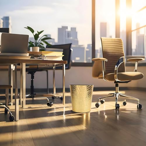 Image of NBHUZEHUA 2.6 Gallon Gold Metal Home Office Trash Can for Near Desk Bedroom Room Dorm Small Waste Paper Basket Garbage Can Trash Bin Dustbin