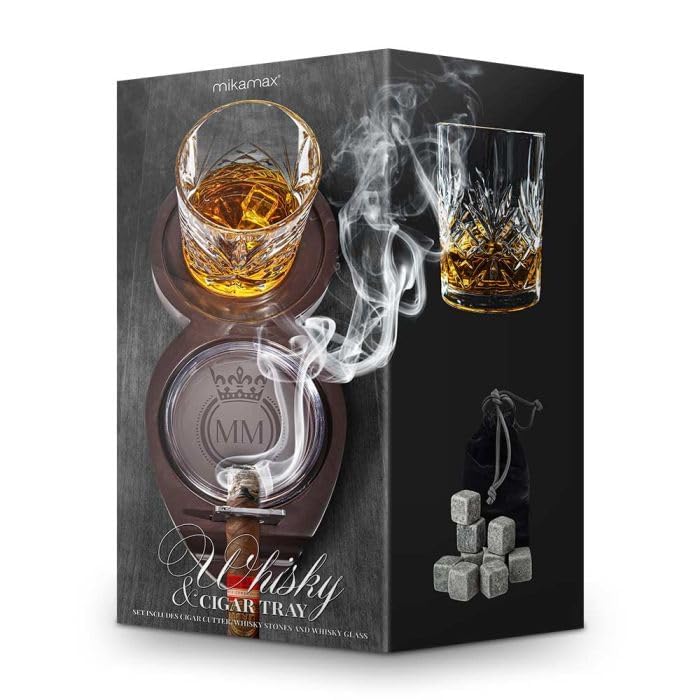Whiskey & Bourbon Trivia Game 9 PC Crystal Glass Whiskey Stones Tray