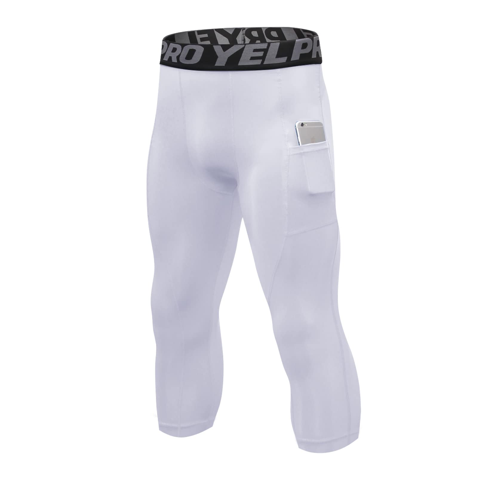 3er Pack Kompressionshose Herren 3/4 Laufhose mit Taschen,Männer Sport Leggings Funktionshose Tights