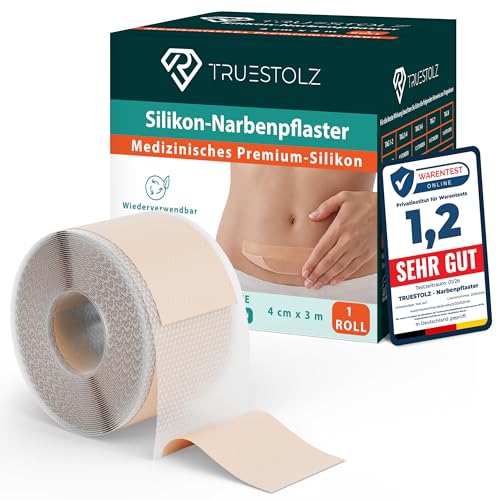 TRUESTOLZ Silikon-Narbenpflaster 4×300 cm Testsieger (Note 1 2) Wiederverwendbares Silikonpflaster zur Narbenreduktion nach Kaiserschnitt OP Verbrennungen Akne & Keloiden UV-beständig