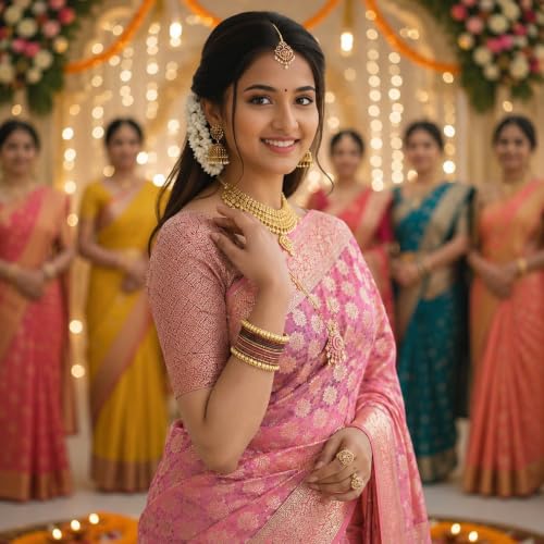 Image of Organza Silk Saree Wedding For Women Banarasi Sadi Original Kanchipuram Pure Rich Pallu Sari With Blouse Piece