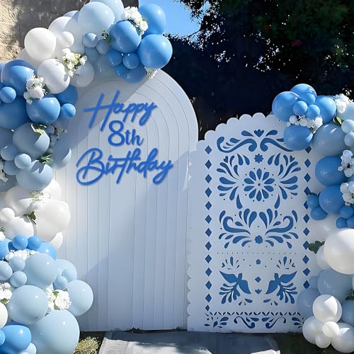 Image of Happy Birthday with 0-9 Numbers Sign for Backdrop - Glitter Felt Custom Age Happy Birthday Decal for Balloon Arch Birthday Decorations Baby Shower - Blue
