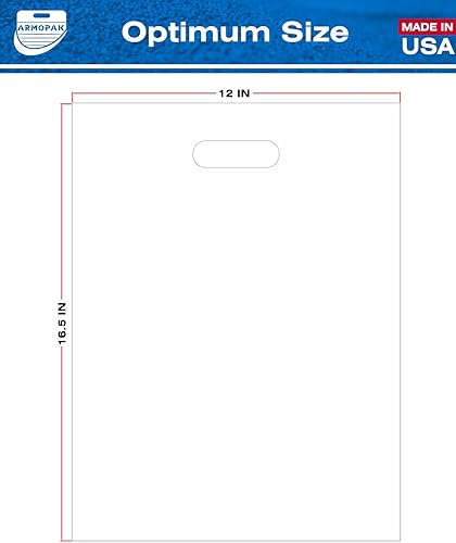 Miniatura 5 de Armopak Paquete de 1000 bolsas de mango transparente de 12 x 16.5 pulgadas, asas troqueladas, 1.5 mil, resistencia al desgarro, compras a granel,