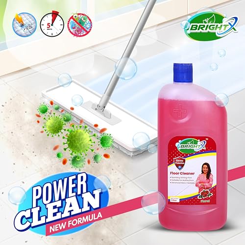 Image of BrightX Floral Floor Cleaner 1 Litre | Multipurpose Floor Cleaning Liquid | Long Lasting Floral Fragrance | Removes Dirt & Germs | Safe for Tiles, Marble & Granite Floors
